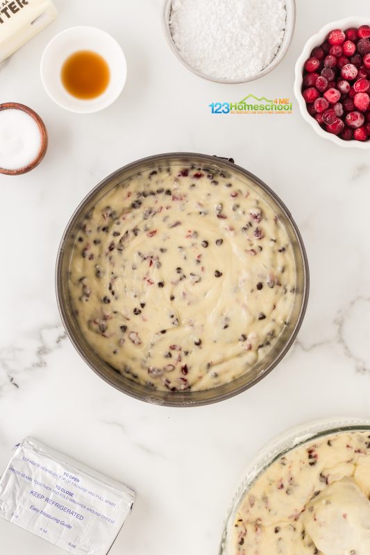 pour batter into prepared pans Coat two 8" or 9" round baking pans well with cooking spray for easy release. Pour your delicious batter into cake pans.