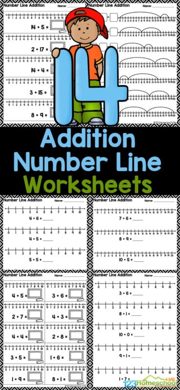 Looking for practice pages forย addition using number line? You will love these free printableย addition number line worksheets! These pages are perfect forย number line addition kindergarten and first grade students. Children will work on adding within 20, and answer key is included for easy checking for parents, teachers, and homeschoolers! Simply dowload theย number line worksheets and you are ready to practice math! Looking for practice pages forย addition using number line? You will love these free printableย addition number line worksheets! These pages are perfect forย number line addition kindergarten and first grade students. Children will work on adding within 20, and answer key is included for easy checking for parents, teachers, and homeschoolers! Simply dowload theย number line worksheets and you are ready to practice math!