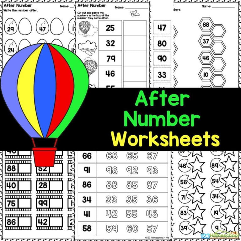 Download our free printable after number worksheets to help kindergarten and first grade students practice the important skill of identifying what number comes next!