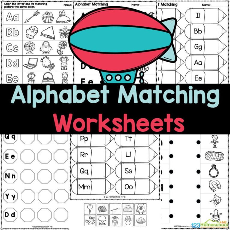 Make learning the alphabet fun with our free printable Letter Picture Matching Worksheets, designed for preschool and kindergarten students featuring engaging activities like matching, cut and paste, coloring, and more!