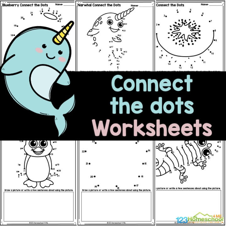 Check out these free connect the dots worksheets for preschool and kindergarten students to practice numbers 1-30. Pack features 41 pages of fun printables with animals, shapes, fruits, and vegetables.