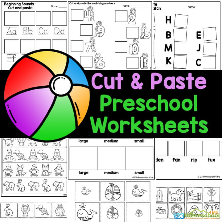 Discover our free printable cut and paste worksheets for preschoolers that make learning fun while helping them develop fine motor skills with 15 engaging activities covering patterns, alphabet, CVC words, numbers, shapes, and more!