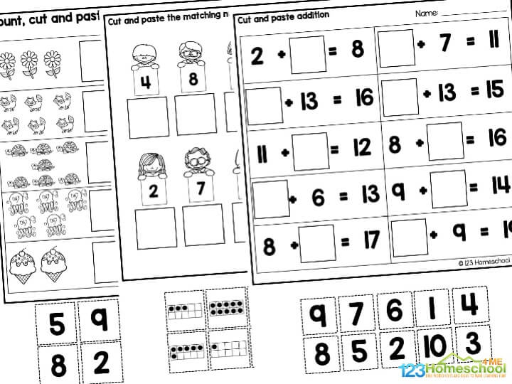 Cut paste Kindergarten worksheets In this pack, you will receive fifteen pages that contain a variety of cutting lines.Â
Included are cut and paste pages to:
Complete the patterns
Fill in the missing uppercase letters in the alphabetÂ
Beginning Sounds cut and paste
CVC cut and paste
Rhyming words cut and paste
Cut and paste the ten frames and match to the number
Count, cut and paste