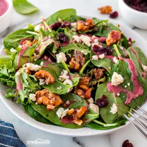 Check out my favorite salad—it's a deliciously healthy mix of beets, apples, walnuts, and feta that everyone loves!
