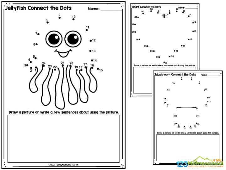 connect the dot sheets Start by scrolling to the bottom of the post, under the terms of use, and click on the text link that says >> ___________<<. The pdf file will open in a new window for you to save your freebie. Now print off the pages.Â