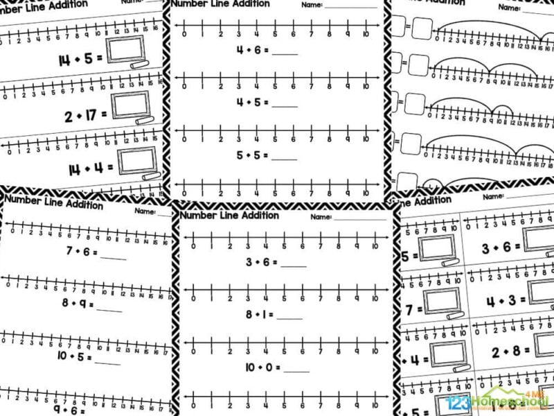 number line worksheets There are fourteen pages in this pack. ย The activities in this pack include:
Number Line to 5 Addition - two pages
Number Line to 10 Addition - two pages
Number Line to 20 Addition - two pages
Use the number lines to create the addition equations - to 5, 10 and to 20
Use the number line to complete the equation and write the answer in the box - two pages number lines to 10 and 20
Complete the equation and write the answer in the blackboard - three pages with number lines to 10 and 20
Answers are included