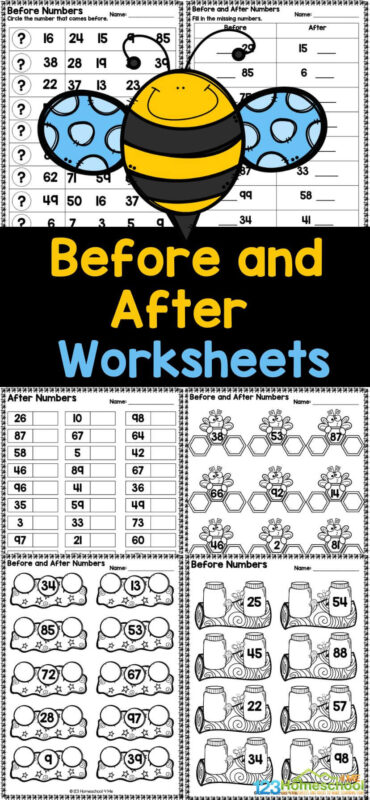 Transform your learning experience with our Before and After Number Worksheets! These after before worksheets are designed to help kindergarten and first grade students understand numerical order while having fun. The activities in this math pack help promote a strong foundation in numbers to 100. Simply download the free printable before after worksheets for kindergarten and you are ready to get started! Transform your learning experience with our Before and After Number Worksheets! These after before worksheets are designed to help kindergarten and first grade students understand numerical order while having fun. The activities in this math pack help promote a strong foundation in numbers to 100. Simply download the free printable before after worksheets for kindergarten and you are ready to get started!