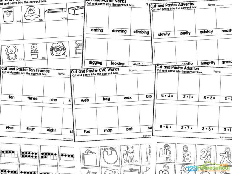 cut paste kindergarten worksheets Get ready to make learning fun and engaging with our free cut and paste worksheets designed specifically for kindergarten! This fantastic set includes 15 pages full of exciting activities that cover a wide variety of essential skills your little ones will need as they embark on their educational journey.
From practicing sizes and shapes to counting and addition, these worksheets provide a hands-on approach to learning that keeps children motivated and interested. They will love cutting and gluing while they explore ten frames, which are great for visualizing numbers and understanding addition in a tangible way.
But that's not all! Our cut and paste activities also delve into language development. Children will have the opportunity to work on CVC words, helping them build foundational reading skills. They'll explore rhyming words, which not only enhance their phonemic awareness but also make learning to read more enjoyable.
In addition to these critical areas, our worksheets introduce essential vocabulary concepts such as adverbs, verbs, homonyms, and antonyms. By engaging with these terms in a fun and interactive way, young learners will expand their language skills in a meaningful context.
Getting started is simple: just download the cut and glue printables, and you will be ready to add these educational pages to your learning activities. Whether you are a teacher looking to enhance your classroom resources or a parent wanting to supplement your child's home learning, these worksheets are the perfect tool.