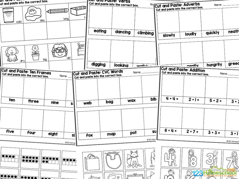 ️ FREE Cut and Paste Worksheets for Kindergarten