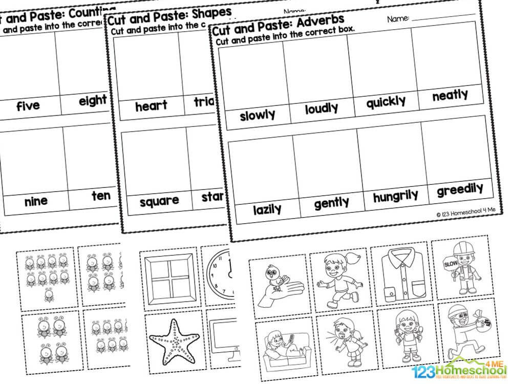 ️ FREE Cut and Paste Worksheets for Kindergarten
