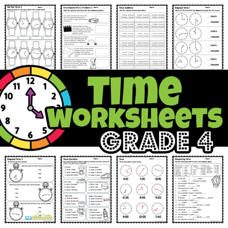 Check out these free 4th grade clock worksheets that include 20 pages of fun math activities to help kids learn to read analog clocks, calculate elapsed time, and solve real-life problems, complete with an answer key!