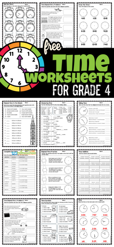 Don't miss these free time worksheets for grade 4! These engaging clock worksheets grade 4 are filled with math activities to help kids master reading analog clocks, calculating elapsed time, adding time, and solving real-life word problems. There are 20 pages of engaging math questions for year 4 plus the answer key too! Simply download the 4th grade time worksheets and you are ready to go!