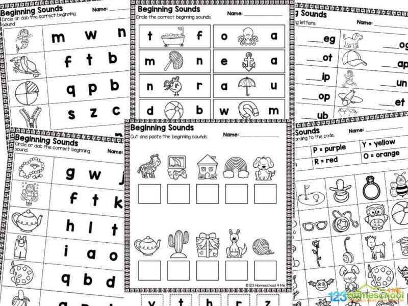beginning letter sound worksheet The 12-pages include a variety of beginning sounds activities to make learning simple and fun for preschoolers and kindergartners. Each pages is carefully created to engage students with cute clipart, images, and playful designs. Here is what you can expect:Â
Fill in the missing beginning letter - two pages
Cut and paste the initial sounds of the picture shown - two pages
Circle the correct letter to match the alphabet sound at the beginning of the word - two pages
Color by code by listening to the beginning sound - two pages
Circle the letter that matches the beginning sound of the image shown - four pages
Answers included