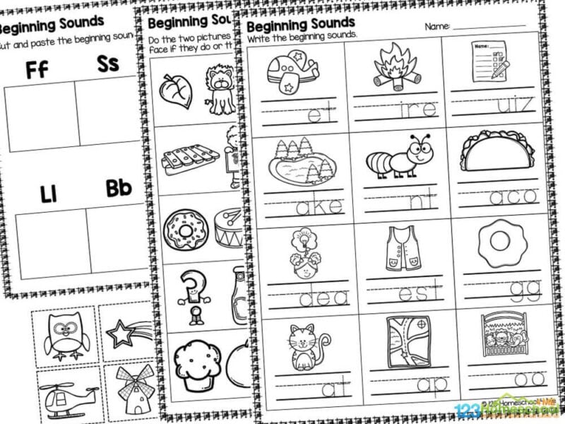 initial sound worksheet for kindergarten Check out our free beginning sound worksheets for kindergarten pdf! These kindergarten beginning sounds worksheets are designed to make learning exciting while improving phonemic awareness. Research shows that phonemic awareness is a crucial skill that lays the foundation for successful reading and writing.
Each initial sound worksheet for kindergarten and pre-k features cute clipart and interactive activities that will keep your little ones entertained as they practice identifying and writing beginning sounds. Engaging visuals are proven to enhance learning and retention, making these sheets not only educational but also enjoyable for your child.
Whether you are a parent, teacher, or homeschooler, you will love these free beginning sound worksheets pdf. They are specially designed to save you time and effort with no prep needed! You and your students will enjoy these black and white pages that are easy to print. The 14-page pack includes a variety of activities to choose from, ensuring that every child can find something fun that meets their learning needs.