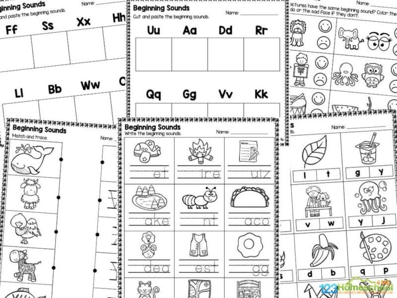 kindergarten beginning sounds worksheets Exciting educational activities await in this 14-page pack! Kids will love engaging with:
- Writing the beginning sound of each word across two pages.
- Coloring the beginning sound of each picture on two additional pages.
- Identifying whether the pictures share the same beginning sound and coloring a happy or sad face accordingly.
- Tracing the beginning sound and matching it to the corresponding picture.
- Cutting and pasting to reinforce beginning sounds in a fun way.
Plus, we've included answer keys for easy reference. This resource is perfect for enhancing early literacy skills!