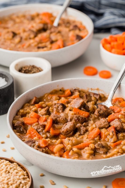 barley and beef recipes Get ready to fall in love with this delicious beef and barley stew! This classic recipe boasts a rich, comforting flavor, and the thick broth is perfect for warming you up on chilly winter days. Trust us, it’s the ultimate cozy meal!