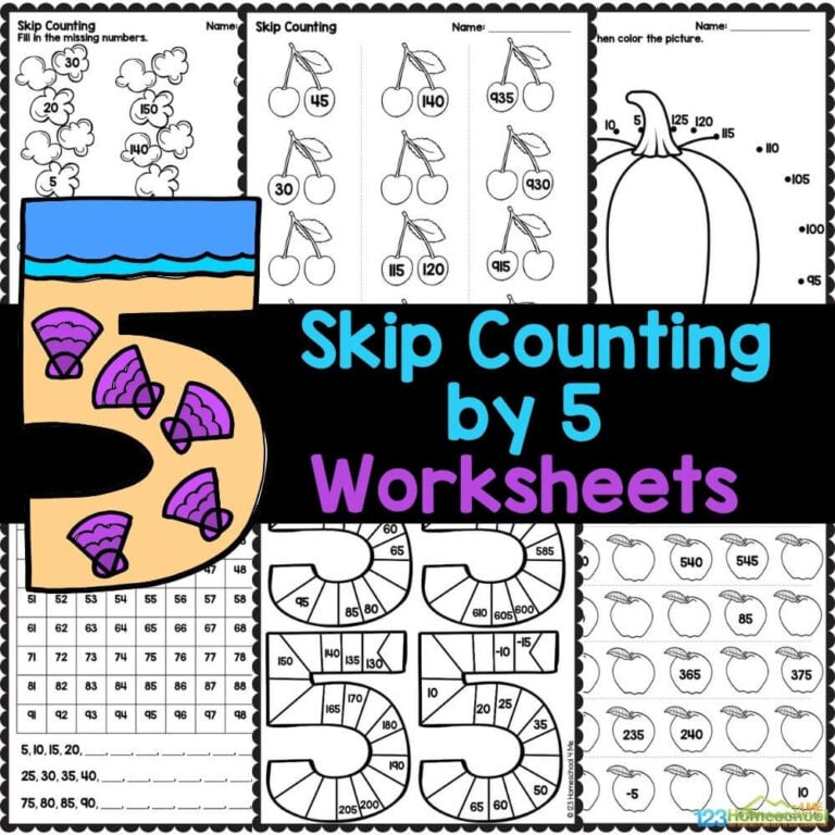 Check out our Skip Counting by 5 Worksheets pack, featuring 12 fun and engaging pages with answers for easy checking, perfect for preschool, kindergarten, and first grade students!