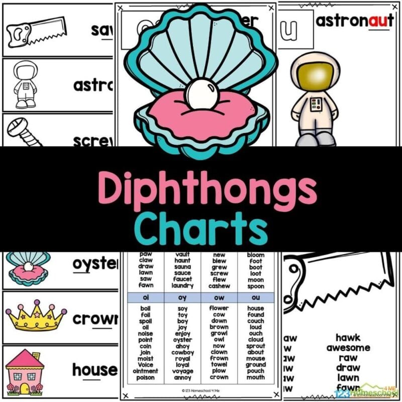 Check out these free printable diphthong charts that make learning fun for your first or second grader, whether at home or in the classroom!