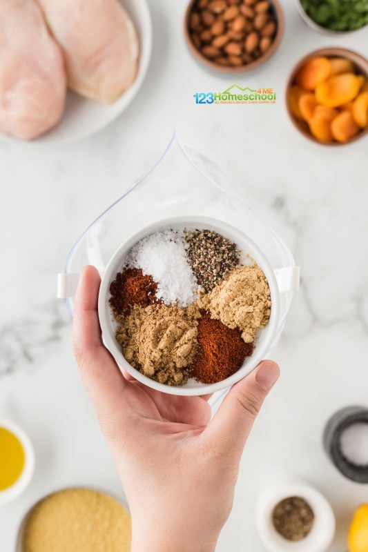 moroccan seasoning Create your own blend of Moroccan spices by mixing the ginger, smoked paprika, cumin, chili powder, sugar, salt, and pepper.
