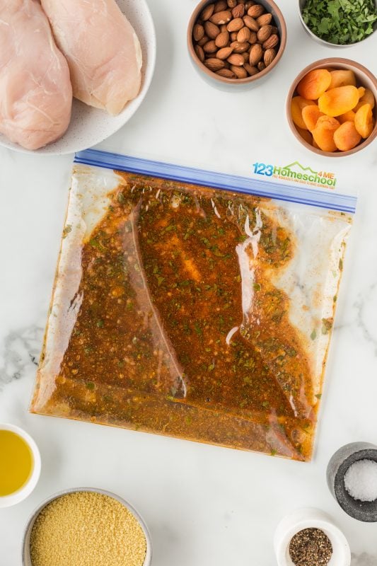 moroccan seasoning recipe
Time to create some flavor magic! Grab a zip-top bag and toss in minced garlic, ginger, 2 tablespoons of chopped cilantro, smoked paprika, cumin, chili powder, sugar, salt, pepper, olive oil, and the zest and juice of a lemon. Seal the bag and give it a good squish until all those delicious ingredients are perfectly blended.
