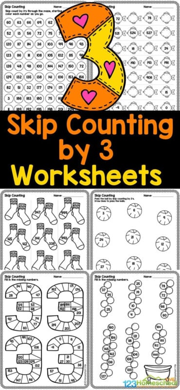 Discover our exciting Skip Counting by 3 Worksheets pack! This collection of counting by threes worksheet pages includes 12 interactive pages complete with answer keys, making it easier than ever for students to check their work. Your students will enjoy a variety of fun activities in this pack of skip counting in 3s worksheet like coloring a 100s chart box, practicing skip counting exercises, tackling fill-in-the-blank questions, and taking on "what comes next" challenges. Simply download the PDF and make skip counting engaging and efun! Discover our exciting Skip Counting by 3 Worksheets pack! This collection of counting by threes worksheet pages includes 12 interactive pages complete with answer keys, making it easier than ever for students to check their work. Your students will enjoy a variety of fun activities in this pack of skip counting in 3s worksheet like coloring a 100s chart box, practicing skip counting exercises, tackling fill-in-the-blank questions, and taking on "what comes next" challenges. Simply download the PDF and make skip counting engaging and efun!