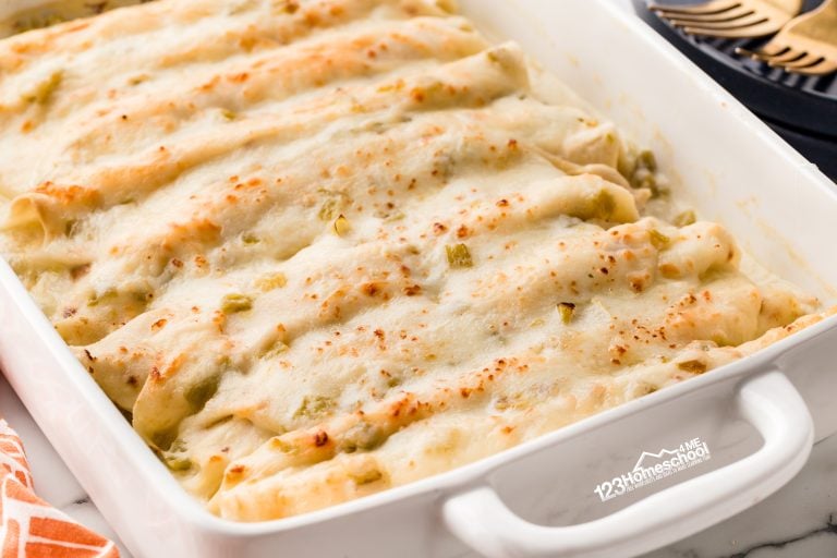 Discover how to whip up creamy and cheesy White Chicken Enchiladas at home for a delicious and easy family dinner!