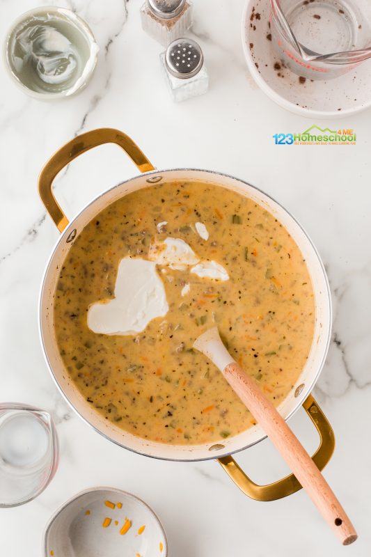 add sour cream Take it off the heat and stir in the sour cream for a creamy finish!