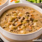 Try our easy and delicious Cheeseburger soup that captures the flavor of a bacon cheeseburger with added potatoes for extra heartiness!