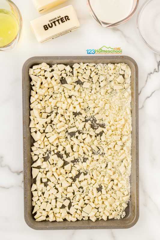 break apart white chocolate into pieces on cookie sheet Elevate your cupcakes with this incredible caramelized white chocolate frosting! Trust me, the extra step is absolutely worth it.
While your cupcakes cool (or bake if you’re lucky enough to have a second oven!), go ahead and preheat your oven to 215°F.
Next, spread broken pieces of white chocolate on a baking sheet and pop them in the oven. Stir every 15 minutes for about an hour until they turn a beautiful golden brown.