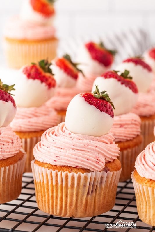 Best strawberry cupcake recipe Keep frosting and decorating those cupcakes until they’re all just the way you like them! These treats are always a hit at company events and bake sales. My daughters raised thousands of dollars for their fundraiser by selling these delightful goodies!