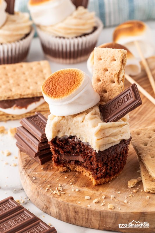 Recipe for S'more cupcakes Whether you choose to deck it out with all the toppings or keep it simple with just a smooth layer of frosting, the flavor remains absolutely divine. Each cupcake is moist and decadent, featuring a delightful ribbon of soft chocolate in the center. And let’s not forget the luxurious graham cracker-flavored frosting that takes it over the top!