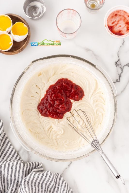 strawberry recipe Start by whisking together your cake flour, baking powder, baking soda, and a pinch of salt. Set that aside for now.
In a mixing bowl, grab your handheld or stand mixer with a whisk attachment. Beat together the butter and sugar on high speed for about 2 minutes until it’s beautifully smooth and creamy. Don’t forget to scrape down the sides and bottom of the bowl with a rubber spatula as needed!
Next, add in your egg whites and continue mixing on high speed for another 2 minutes until well combined. Then, fold in the sour cream and vanilla extract, again scraping down the bowl as you go.
Now, switch your mixer to low speed and gently incorporate the dry ingredients until just combined. With the mixer still on low, slowly pour in the milk, mixing only until everything comes together—**you don't want to overmix!**
Finally, whisk in 1/4 cup of reduced strawberry puree, making sure to break up any lumps. Your batter should be slightly thick