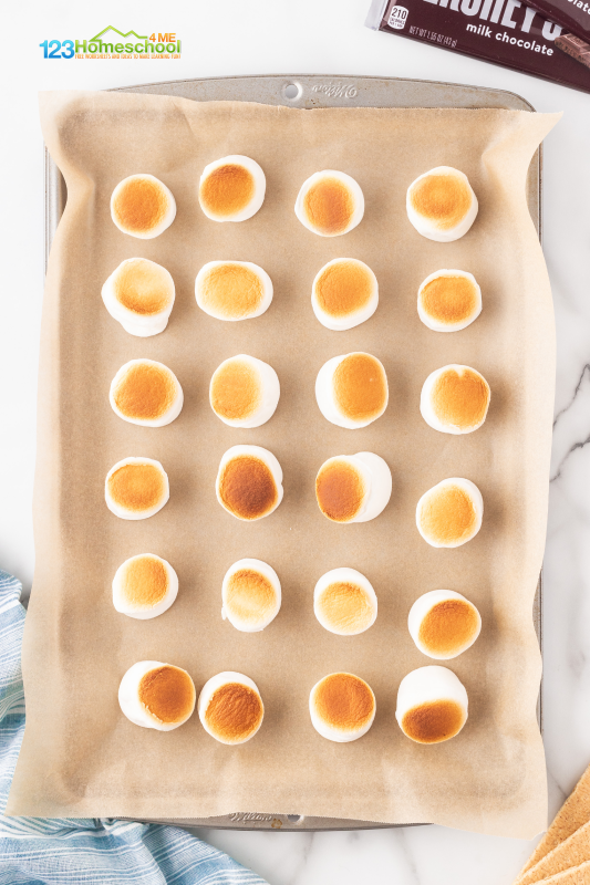 toast marshmallows in the oven Preheat your oven to broil! Arrange 24 large marshmallows on a baking sheet in a single layer, then pop them under the broiler. Keep a close eye on them as they toast to your preferred level of golden perfection. For an extra touch, feel free to rotate them for even browning!
Pro Tip: Line your baking sheet with parchment paper for easy cleanup—especially helpful if you get a little caught up in the marshmallow magic and they get a bit gooey!