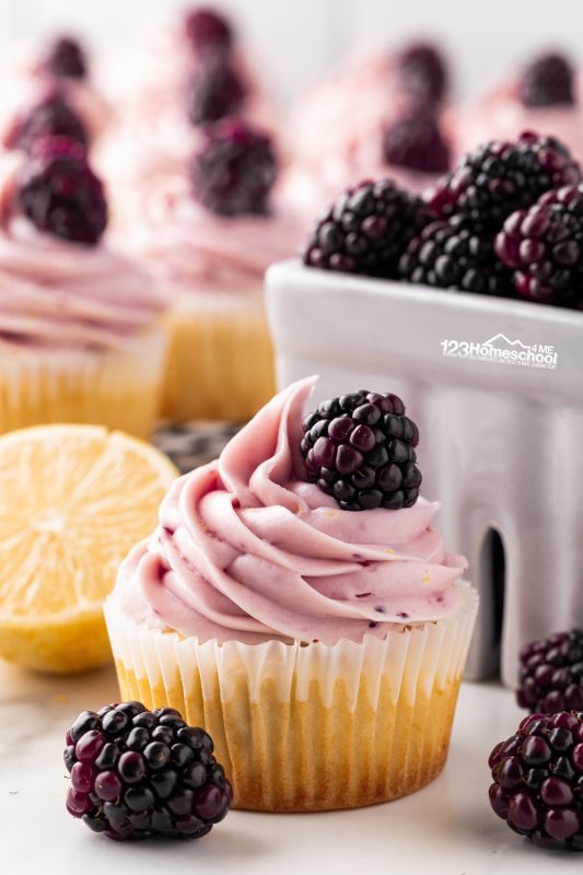 Blackberry frosting For an extra touch, top each one with a delicious blackberry.