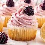 Try these homemade lemon cupcakes topped with delicious blackberry frosting for a perfect fruity summer dessert!