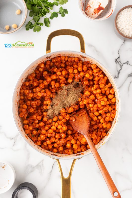 Add a burst of flavor by mixing in garam masala, cumin, and chili powder! Cook this aromatic blend while stirring frequently for about 30 seconds, or until the spices become fragrant and beautifully combined. Add a burst of flavor by mixing in garam masala, cumin, and chili powder! Cook this aromatic blend while stirring frequently for about 30 seconds, or until the spices become fragrant and beautifully combined.