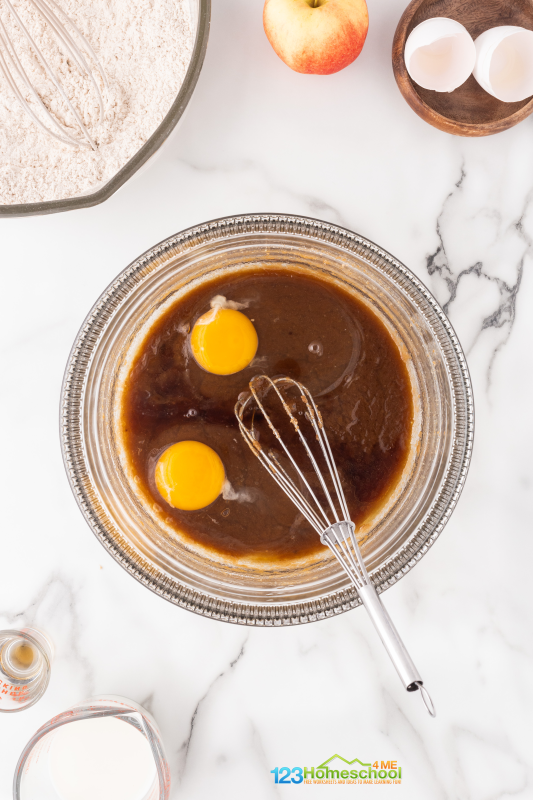 add in eggs vanilla extract Mix in the eggs and vanilla extract with the sugar blend until everything is well combined. Then, gently stir in the milk for a creamy consistency!