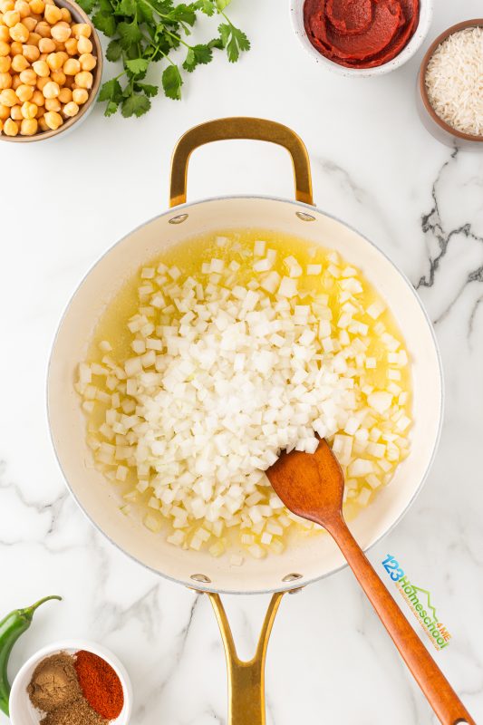 Start by melting some butter in a spacious, deep skillet over medium heat. Toss in the chopped onion and a pinch of salt. Sauté, stirring occasionally, until the onions are nice and soft—about 7 minutes. indian recipe