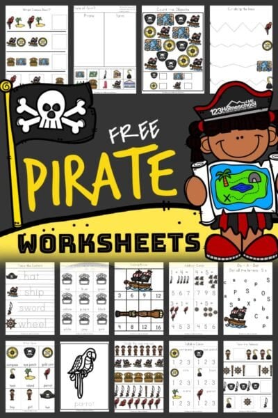 free pirate worksheets for preschool and kindergarten to practice math and literacy skills with a fun, engagine theme